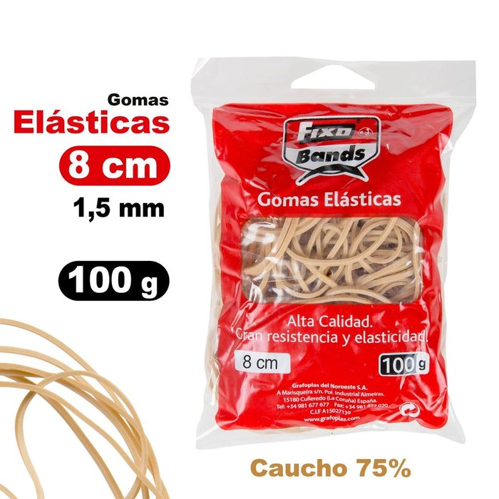 BOLSA 100G GOMA ELASTICA 1,5MM X 8CM FIXO | 1 UNIDADES | (GRAFOPLAS) Imagen principal del producto