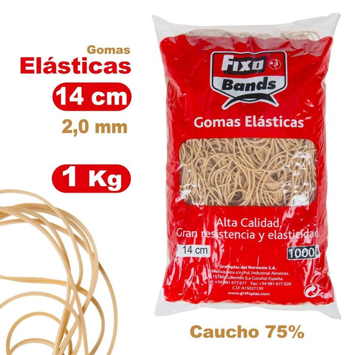GOMAS ELASTICAS 2 MM X 14 CM FIXO BOLSA 1 KG | 1 UNIDADES | (GRAFOPLAS) Imagen principal del producto