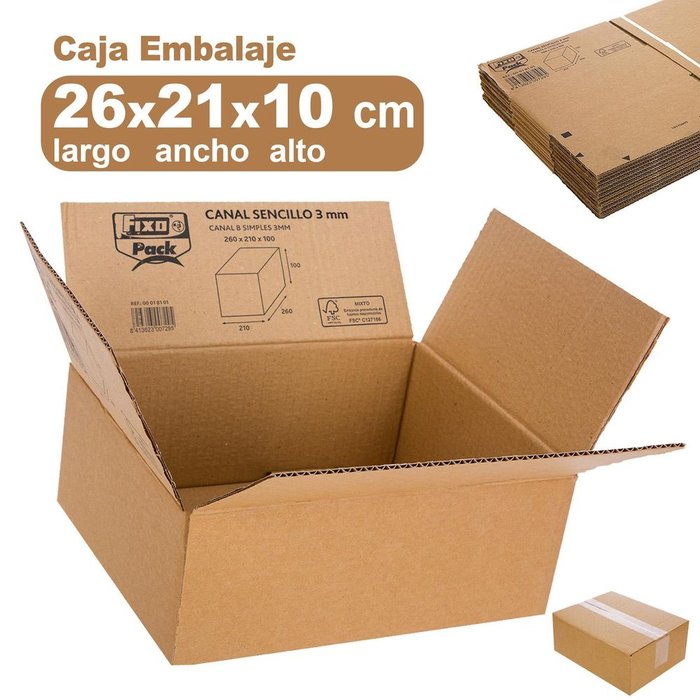 Caja Embalar 260x210x100 Marrón Canal Sencillo 3 mm GRAFOPLAS Imagen principal del producto