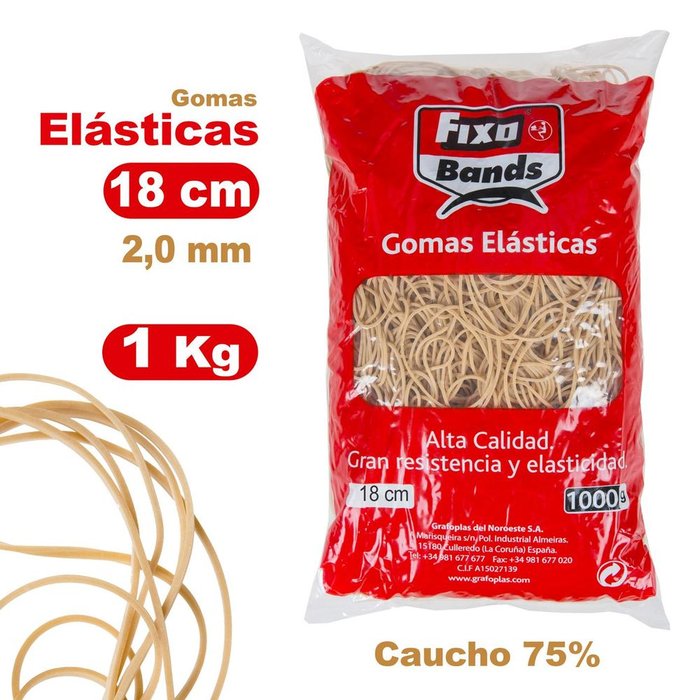 GOMAS ELASTICAS 2 MM X 18 CM FIXO BOLSA 1 KG | 1 UNIDADES | (GRAFOPLAS) Imagen principal del producto
