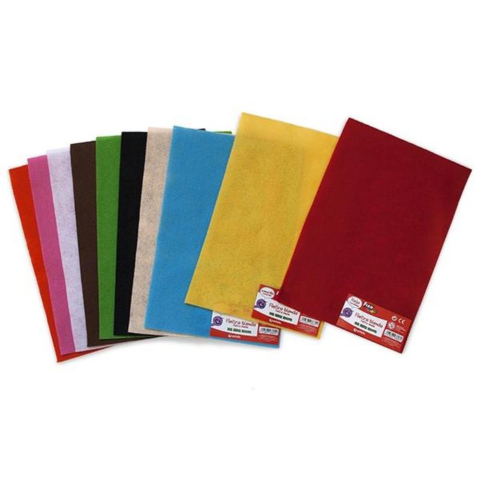Pack/10 planchas de fieltro 30x45cm colores surtidos espesor 1.30mm