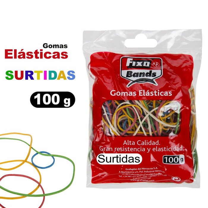GOMAS ELASTICAS TAMAÑO Y COLORES SURTIDOS FIXO CAJA 100 GR | 1 UNIDADES | (GRAFOPLAS) Imagen principal del producto