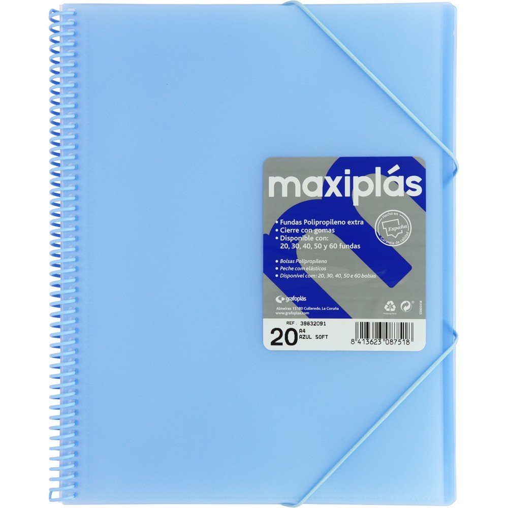 Carpeta 20 Fundas A4 Maxiplas Transparente Azul GRAFOPLAS