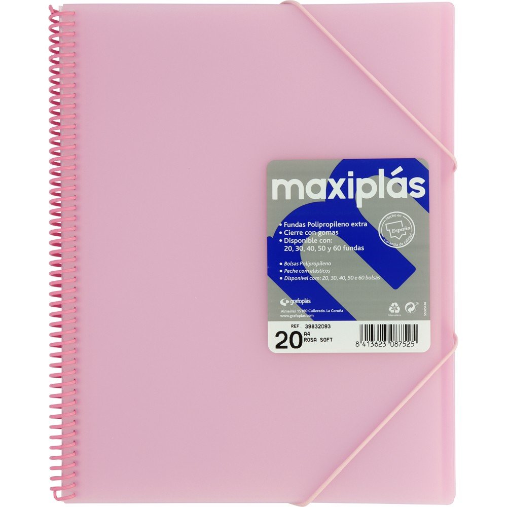 Carpeta 20 Fundas A4 Maxiplas Transparentes Rosa GRAFOPLAS