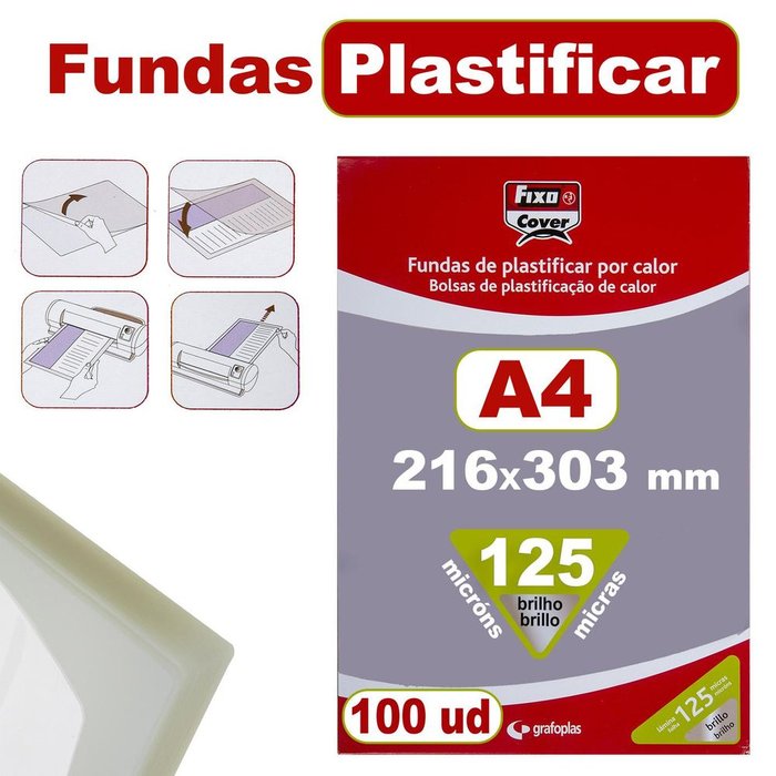 CAJA 100 FUNDAS PLASTIFICAR A4 216X303 MM 125 MICRAS FIXO | 1 UNIDADES | (GRAFOPLAS) Imagen principal del producto