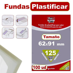 CAJA 100 FUNDAS PLASTIFICAR BRILLO 62X91MM 125MY | 1 UNIDADES | (GRAFOPLAS)