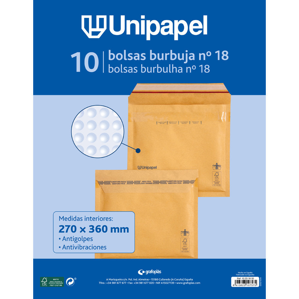 Bolsas burbujas Nº 18 270x360 mm Unipapel, pack 10