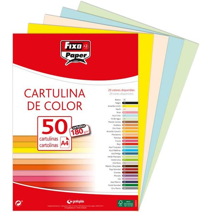 Paq/50 Cartulinas Fixo A4 180g. Marfil