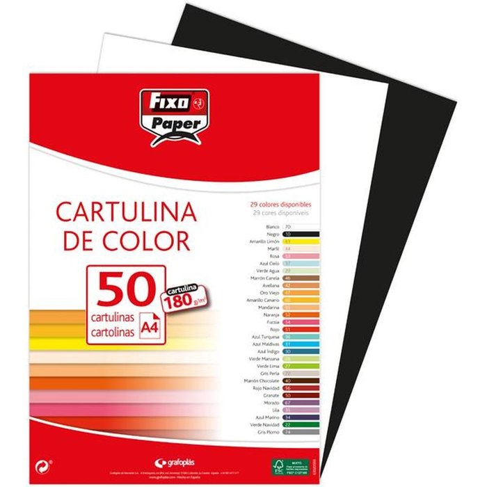 Paquete 100 Cartulina 180 g A4 Blanco FSC Fixo GRAFOPLAS