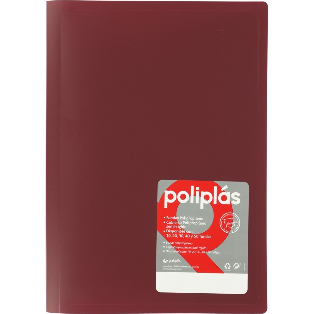 Carpeta Fº 10 Fundas Soldadas Opacas Granate GRAFOPLAS
