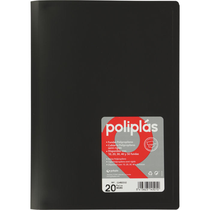 Carpeta Fº 20 Fundas Soldadas Opacas Negro Poliplas