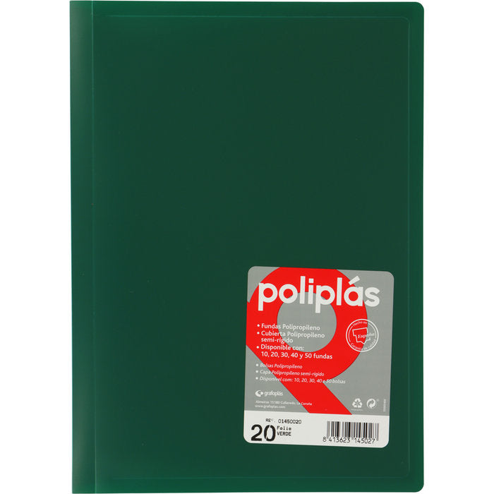 Carpeta Fº 20 Fundas Soldadas Opacas Verde Poliplas GRAFOPLAS