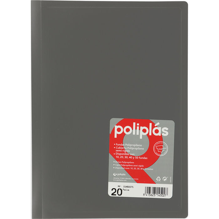 Carpeta Fº 20 Fundas Soldadas Opacas Gris Poliplas GRAFOPLAS