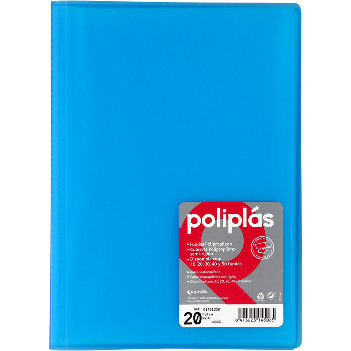 Carpeta Fº 20 Fundas Soldadas Translucidas Azul Poliplas