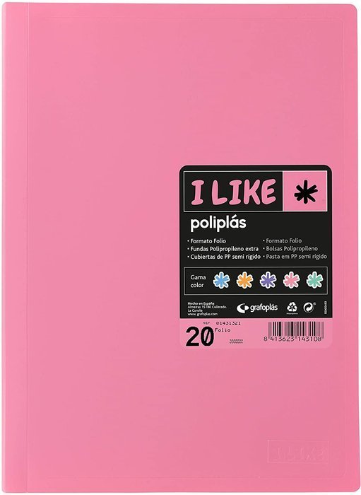 Carpeta Poliplas 10 fundas folio rosa Grafoplas