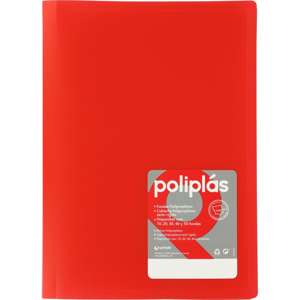 Carpeta Poliplas 50 Fundas DIN A4 Rojo GRAFOPLAS