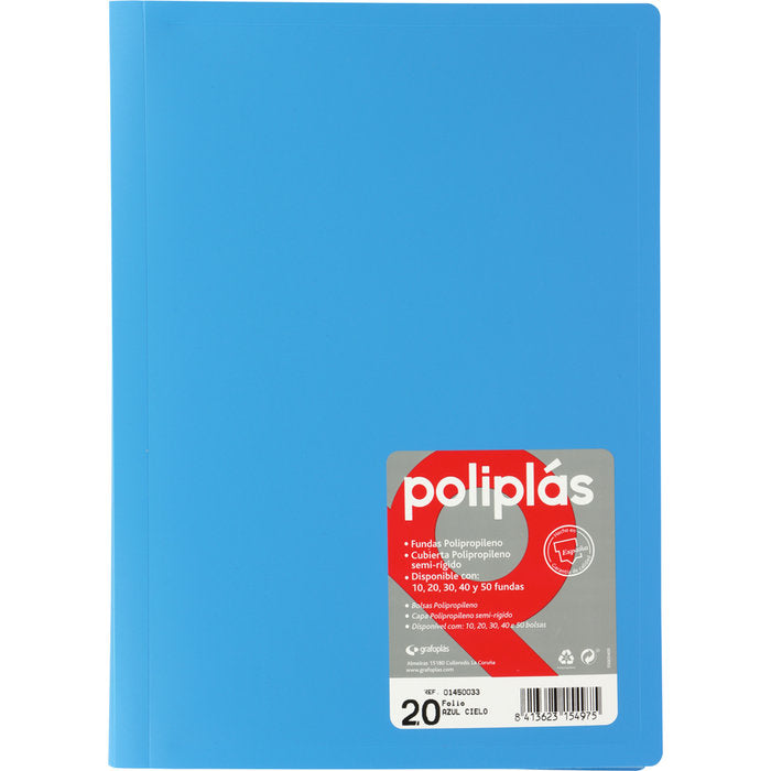 Carpeta Fº 20 Fundas Soldadas Opacas Azul Cielo Poliplas