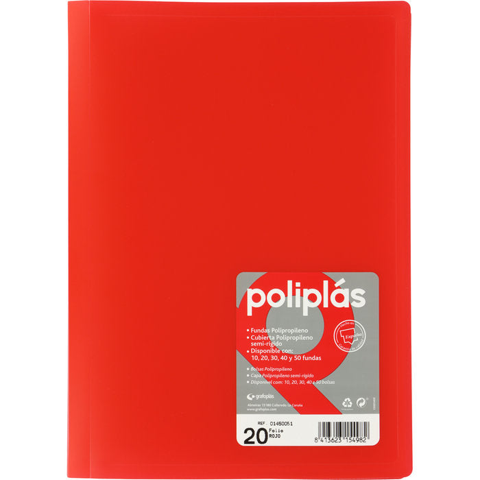 Carpeta de fundas soldadas rojas GRAFOPLAS 20 fundas folio Imagen principal del producto