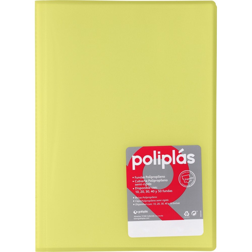 CARPETA POLIPLAS 30 FUNDAS DIN A4 TRANSPARENTES AMARILLO | 1 UNIDADES | (GRAFOPLAS) Imagen principal del producto