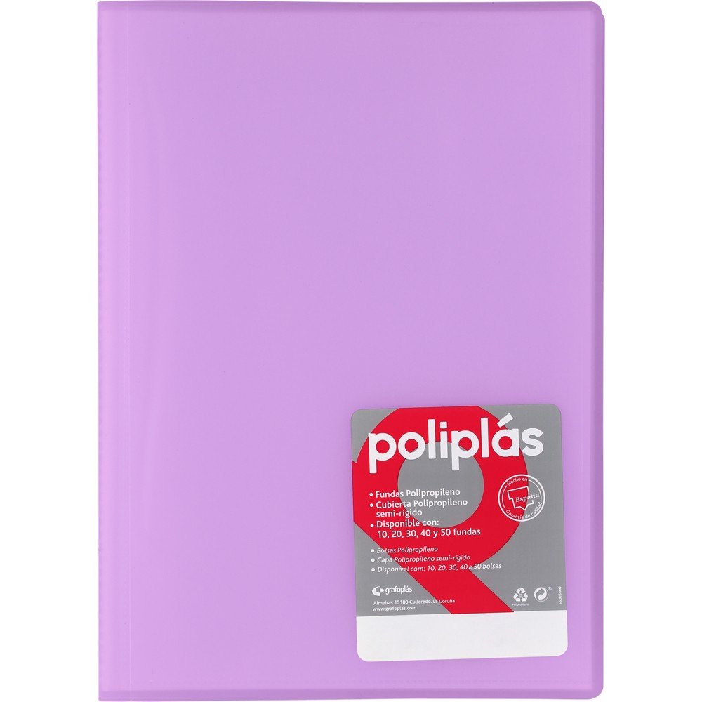 CARPETA POLIPLAS 30 FUNDAS DIN A4 TRANSPARENTES LAVANDA | 1 UNIDADES | (GRAFOPLAS) Imagen principal del producto