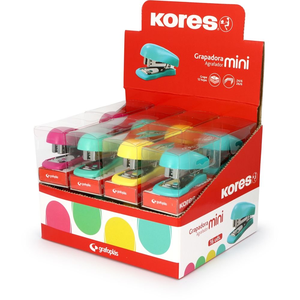 Grapadora mini 16 hojas Kores con grapas vivas
