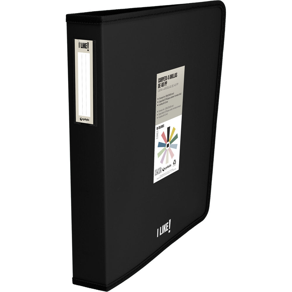 Carpeta A4+ PP 4 Anillas 40mm Like3 Negro GRAFOPLAS