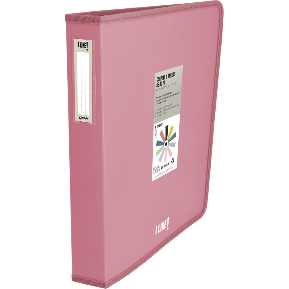 Carpeta A4+ 4 anillas 40mm Like3 rosa Grafoplas