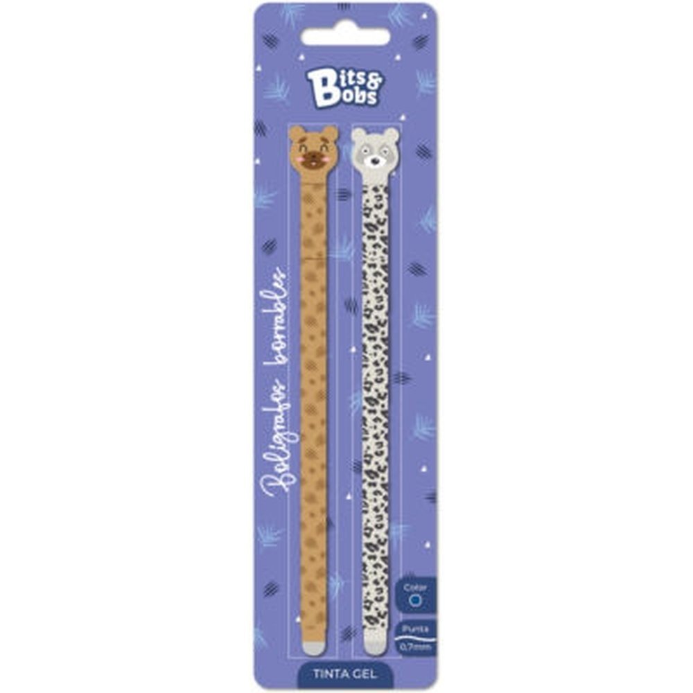 Blíster 2 bolígrafos gel borrable oso/leopardo Bits&Bobs