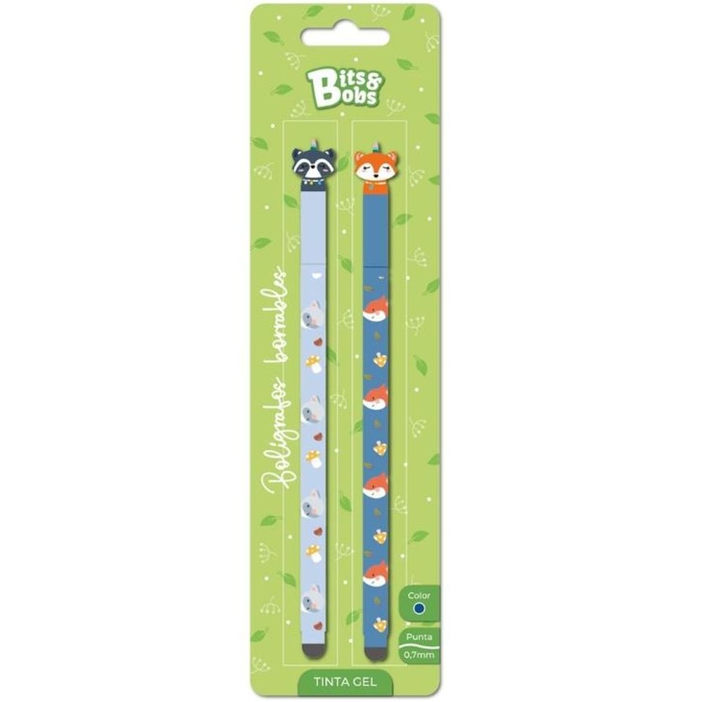 Blíster 2 bolígrafos gel borrables Zorro Mapache Bits&Bobs