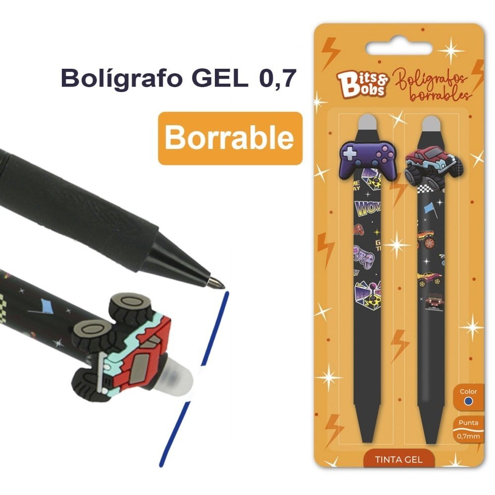 Blíster 2 bolígrafos gel borrable Rally Game Bits&Bobs