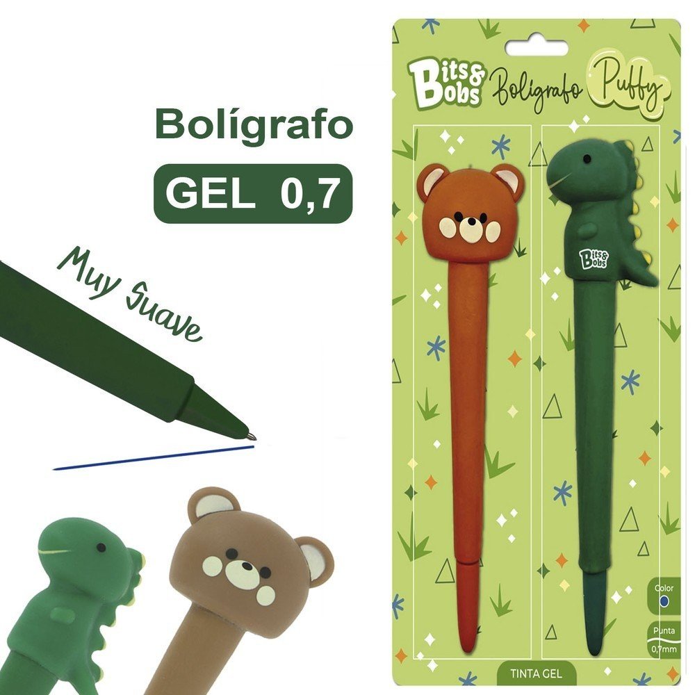 Blíster 2 bolígrafos Puffy Gel Dinosaurio Bear Bits&Bobs