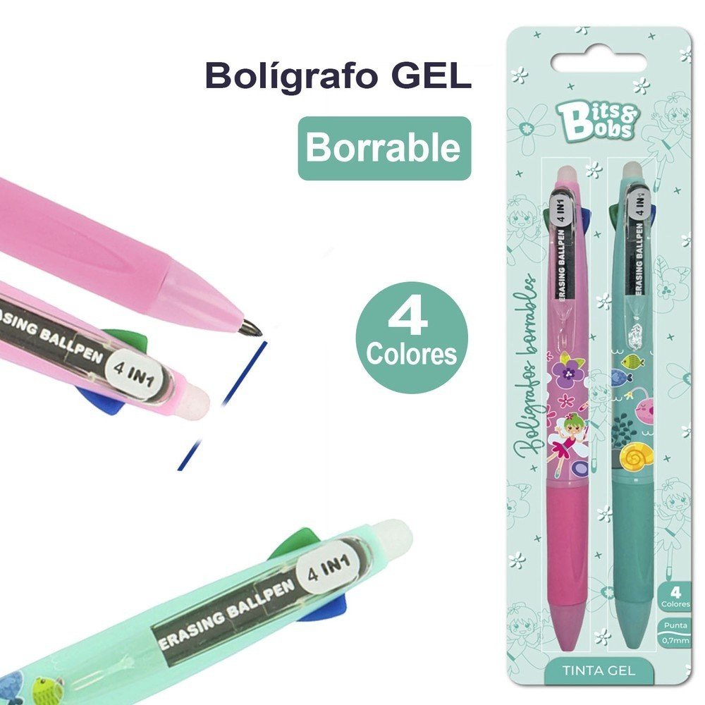 Blíster 2 bolígrafos gel borrables 0,7mm Bits&Bobs