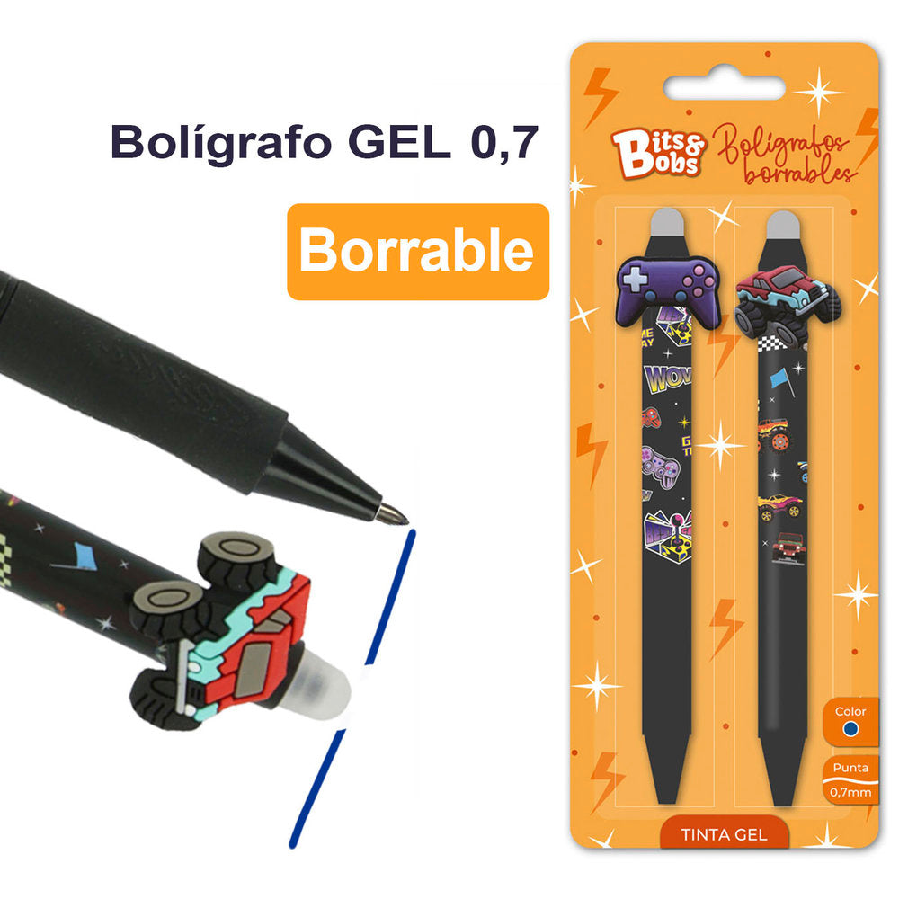 Blister 2 Bolígrafos Gel Borrable C/grip Rally Game BITS&BOBS