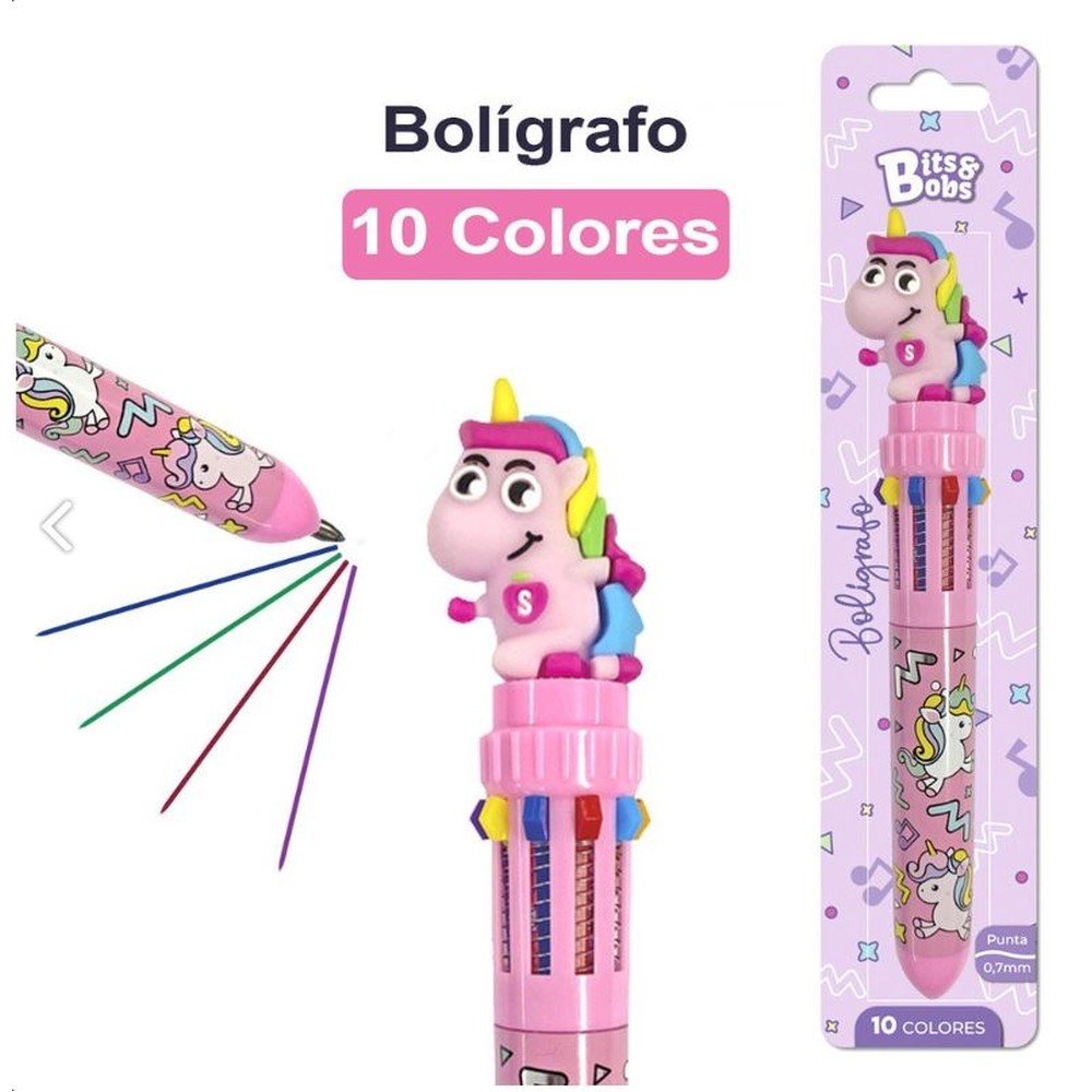 Blister 1 Boligrafo 10 Colores Tinta Aceite Unicornio BITS&BOBS