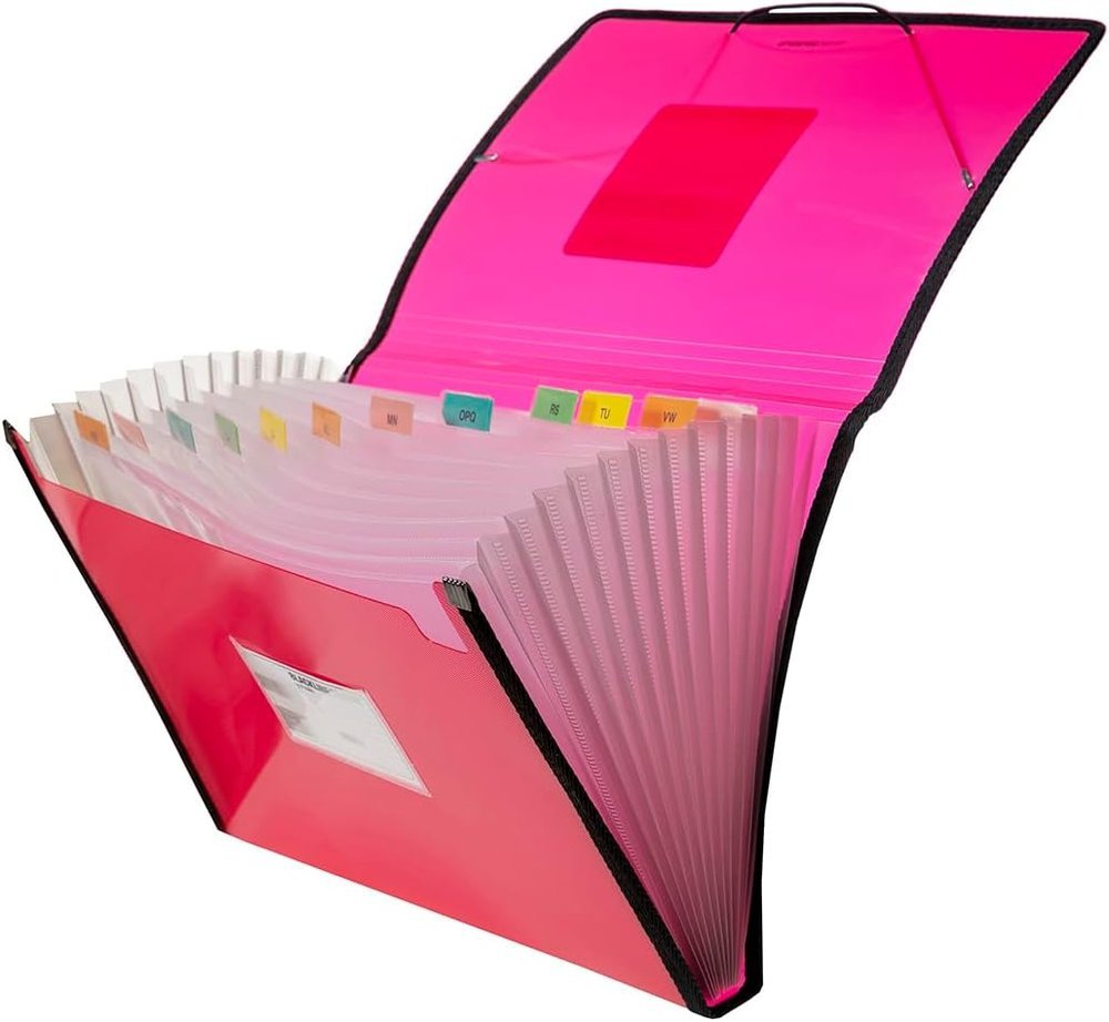 Archivador Fuelle Gomas PP 13 Separadores Fucsia C/ribete GRAFOPLAS