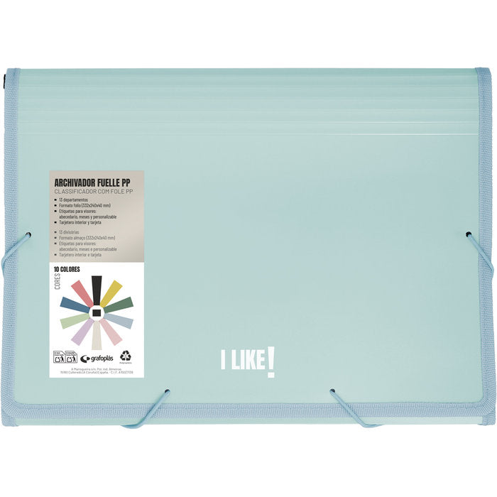 Carpeta Archivador Fuelle Gomas PP 13 Separadores Like3 Azu GRAFOPLAS