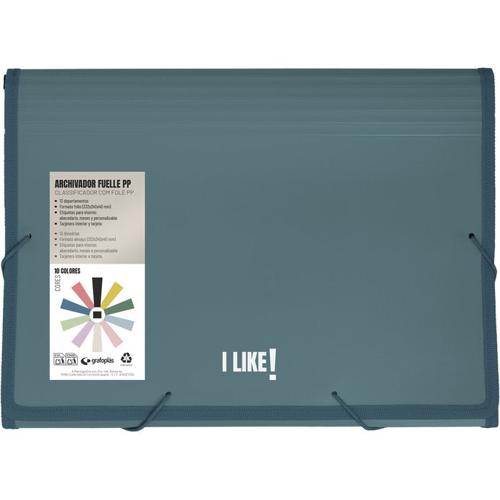 Carpeta Archivador Fuelle Gomas PP 13 Separadores Like3 Azu GRAFOPLAS