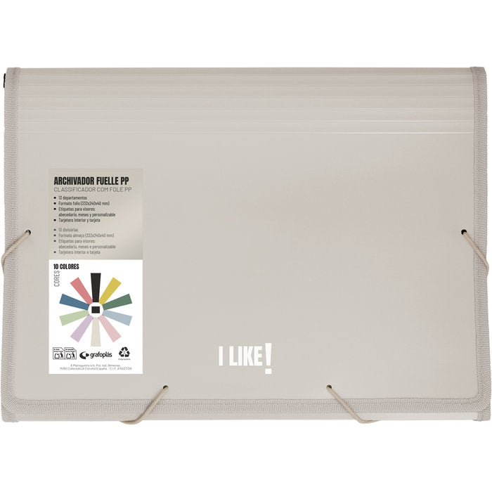 Carpeta Archivador Fuelle Gomas PP 13 Separadores Like3 Are GRAFOPLAS