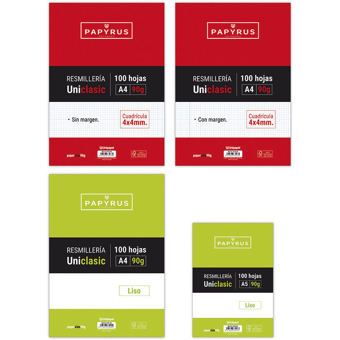 Paquete a4 100h 90g cuadricula 4x4 sin margen papyrus-uniclasic
