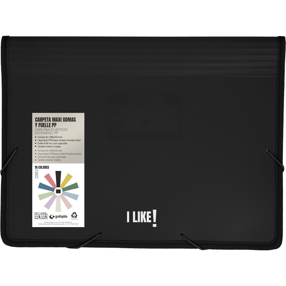 CARPETA MAXI PP GOMAS FUELLE LIKE3 NEGRO MATE | 1 UNIDADES | (GRAFOPLAS) Imagen principal del producto