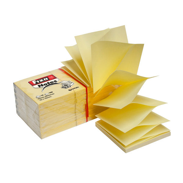 BLOC 100 NOTAS ADHESIVAS ZIG-ZAG 76X76 MM AMARILLO FIXO | 12 UNIDADES | (GRAFOPLAS)