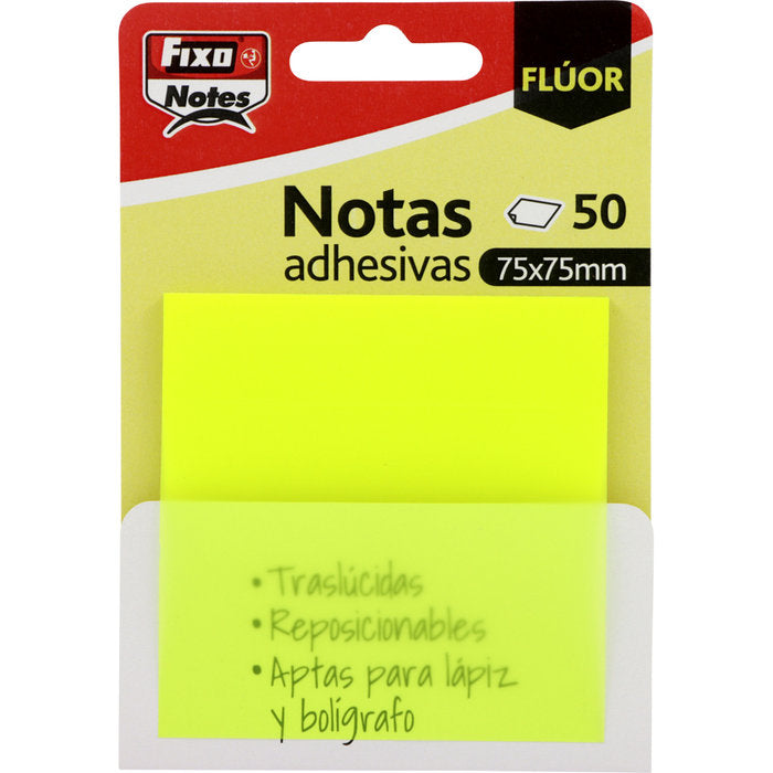 Bloc 50 Notas Adhesivas Translucidas 75x75 Amarillo Fluor