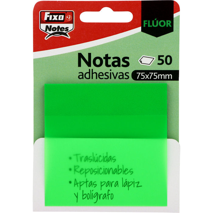 Bloc 50 notas adhesivas translucidas 75x75 verde fluor Imagen principal del producto