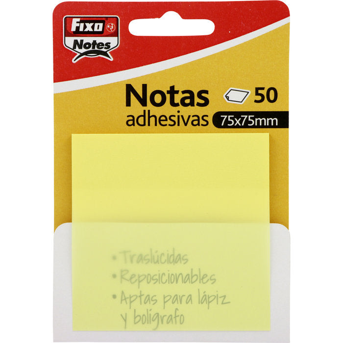 Bloc 50 Notas Adhesivas Translucidas 75x75 Amarillo Pastel