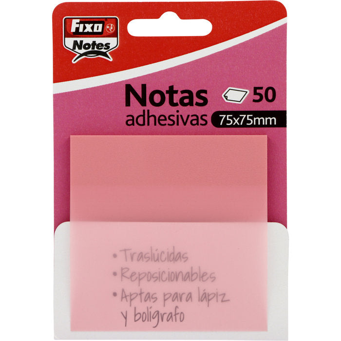 Bloc 50 Notas Adhesivas Translucidas 75x75 Rosa Pastel