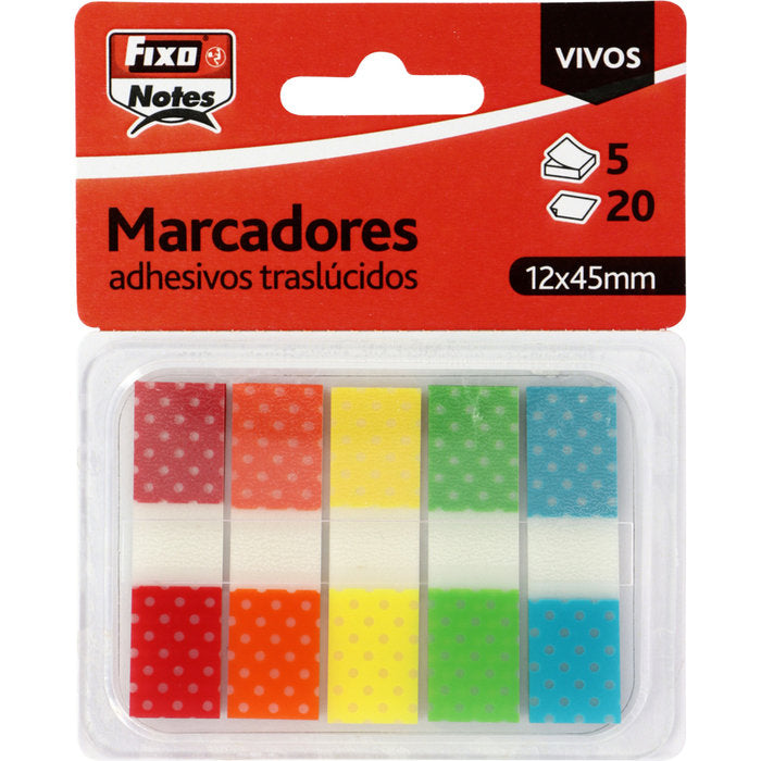 Blister 5 marcadores autoadhesivos translucidos colores vivos 12x45mm
