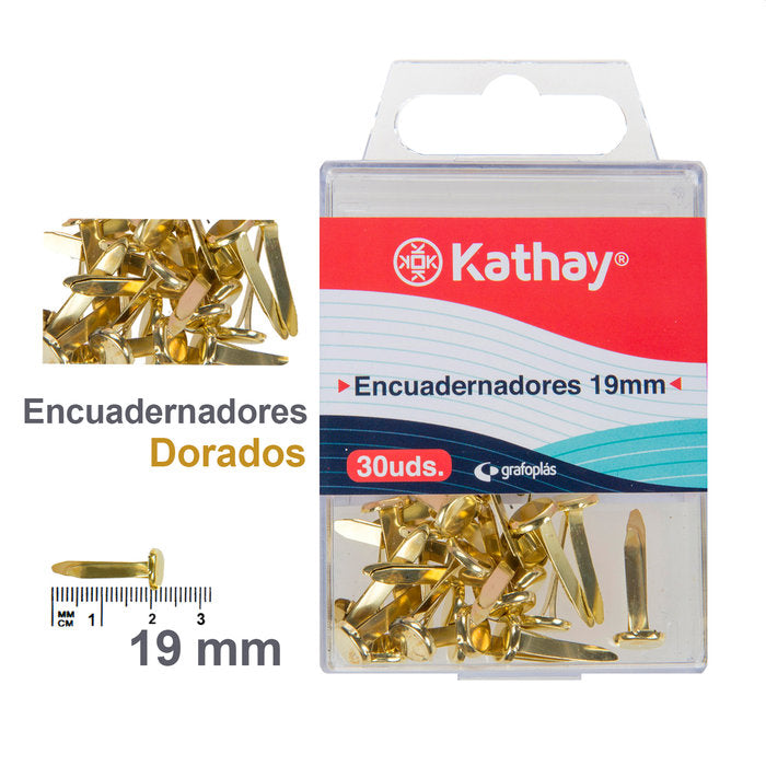 CAJA 30 ENCUADERNADORES 19 MM DORADOS KATHAY | 50 UNIDADES | (GRAFOPLAS)