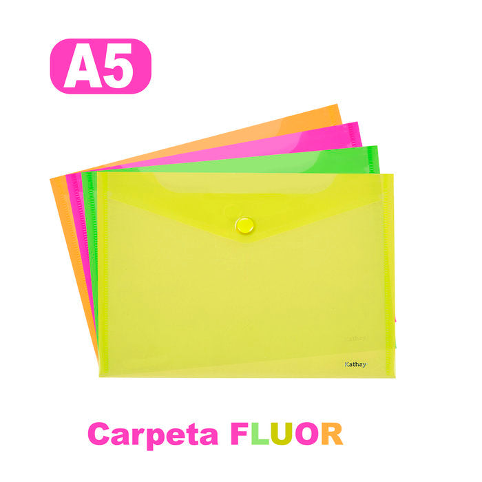 SOBRE PP FLUOR CUARTO BROCHE COLORES SURTIDOS KATHAY | 12 UNIDADES | (GRAFOPLAS)