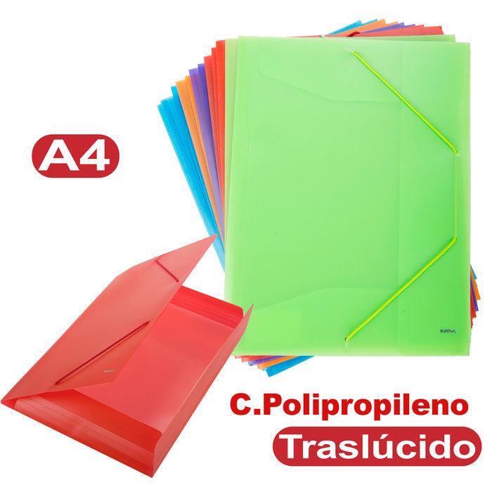 CARPETA GOMAS SOLAPAS A4 PP TRANSLUCIDO COLORES SURTIDOS | 12 UNIDADES | (GRAFOPLAS) Imagen principal del producto
