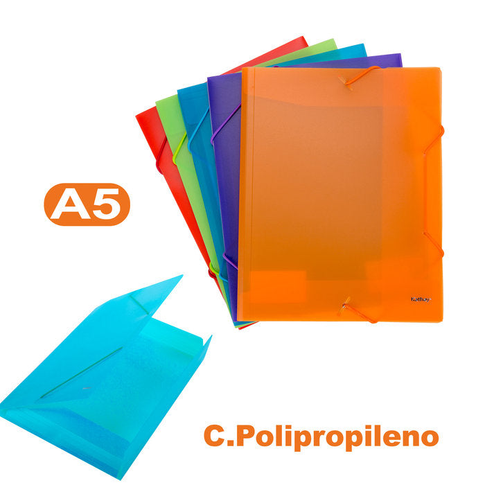 CARPETA GOMAS 3 SOLAPAS A5 PP COLORES OPACOS SURTIDO KATHAY | 12 UNIDADES | (GRAFOPLAS) Imagen principal del producto
